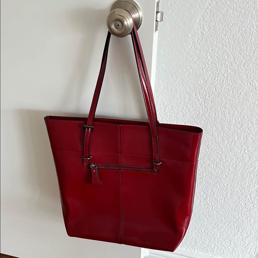 Red Tote Bag Laptop Bag Faux Leather NEW! - Picture 4 of 7